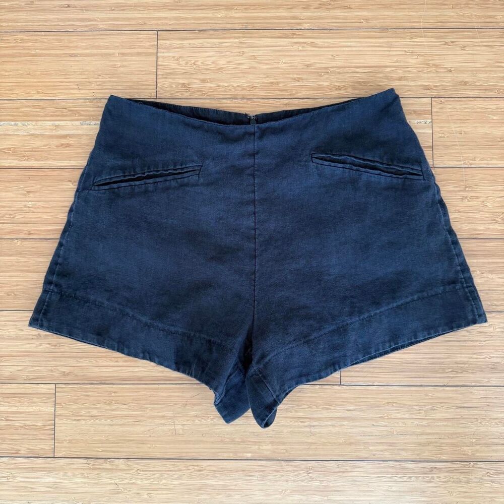KOOKAÏ Black Linen Tailored Shorts AU 12 Mini High Rise Back Zip